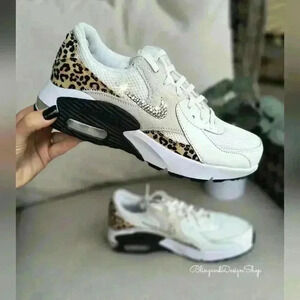 Bling Nike Air Max Excee Womens White Sneakers Shoes Leopard Print Customized